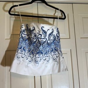 WHBM Bustier Blue White Back Zip Embroidered Work Around SZ 4